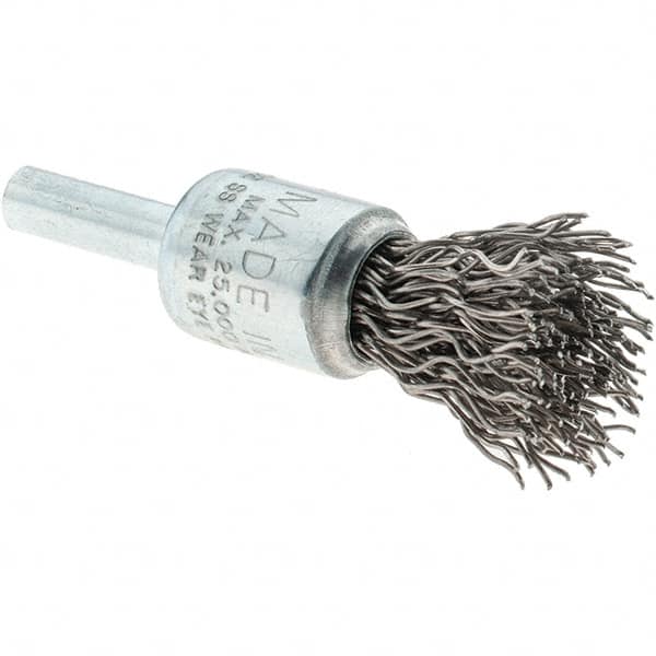 Tru-Maxx - 1/2" Brush Diam, Crimped, Flared End Brush - 1/4" Diam Steel Shank, 25,000 Max RPM - Benchmark Tooling