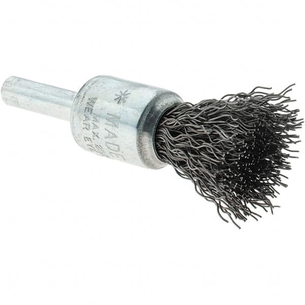 Tru-Maxx - 1/2" Brush Diam, Crimped, Flared End Brush - 1/4" Diam Steel Shank, 25,000 Max RPM - Benchmark Tooling