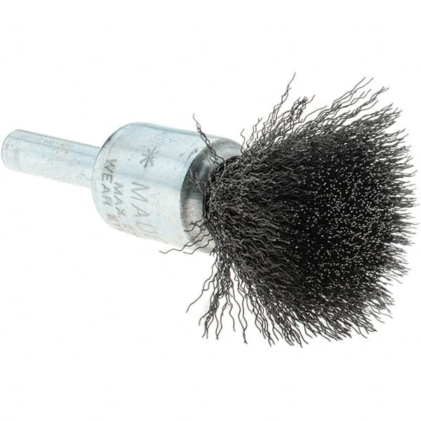 Tru-Maxx - 1/2" Brush Diam, Crimped, Flared End Brush - 1/4" Diam Steel Shank, 25,000 Max RPM - Benchmark Tooling