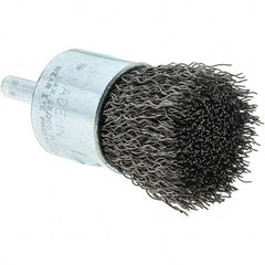 Tru-Maxx - 1" Brush Diam, Crimped, Flared End Brush - 1/4" Diam Steel Shank, 22,000 Max RPM - Benchmark Tooling