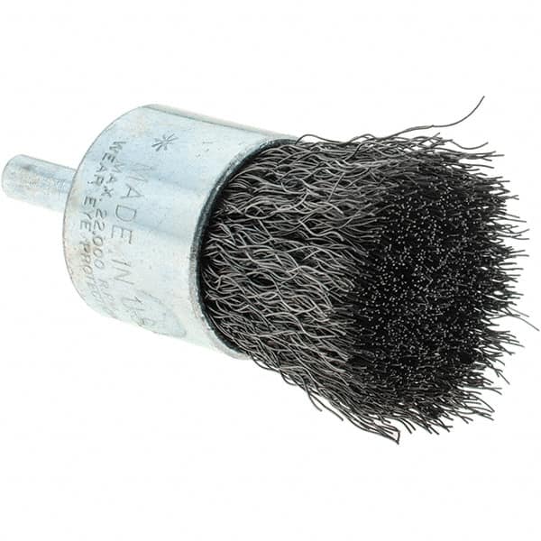 Tru-Maxx - 1" Brush Diam, Crimped, Flared End Brush - 1/4" Diam Steel Shank, 22,000 Max RPM - Benchmark Tooling