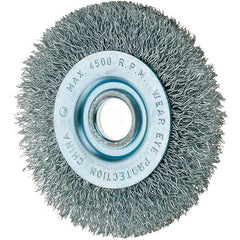 Tru-Maxx - 3" OD, 1/2" Arbor Hole, Crimped Steel Wheel Brush - 7/16" Face Width, 1/2" Trim Length, 0.008" Filament Diam, 12,500 RPM - Benchmark Tooling