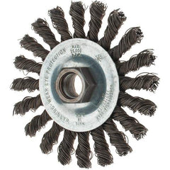 Tru-Maxx - 4" OD, 5/8-11 Arbor Hole, Knotted Steel Wheel Brush - 1/4" Face Width, 7/8" Trim Length, 0.02" Filament Diam, 20,000 RPM - Benchmark Tooling