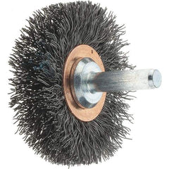 Tru-Maxx - 2" OD, 1/4" Shank Diam, Crimped Steel Wheel Brush - 3/8" Face Width, 1/2" Trim Length, 0.0118" Filament Diam, 20,000 RPM - Benchmark Tooling