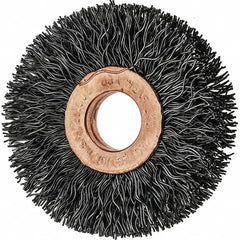 Tru-Maxx - 2" OD, 1/2" Arbor Hole, Crimped Steel Wheel Brush - 3/8" Face Width, 1/2" Trim Length, 0.014" Filament Diam, 20,000 RPM - Benchmark Tooling