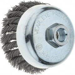 Tru-Maxx - 4" Diam, 5/8-11 Threaded Arbor, Steel Fill Cup Brush - 0.023 Wire Diam, 1-1/4" Trim Length, 10,200 Max RPM - Benchmark Tooling