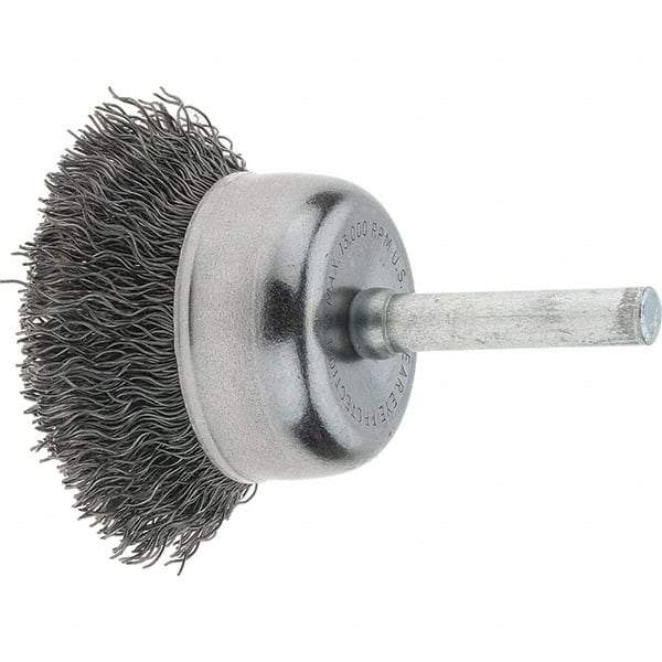 Tru-Maxx - 1-3/4" Diam, 1/4" Shank Diam, Steel Fill Cup Brush - 0.006 Wire Diam, 3/4" Trim Length, 13,000 Max RPM - Benchmark Tooling