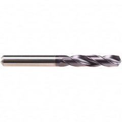 Emuge - 15/32" 140° Spiral Flute Solid Carbide Screw Machine Drill Bit - TiAlN Finish, Right Hand Cut, 55mm Flute Length, 102mm OAL, Four Facet Point, Straight Shank, Through Coolant - Benchmark Tooling