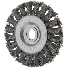 Tru-Maxx - 3" OD, 1/2" Arbor Hole, Knotted Steel Wheel Brush - 3/8" Face Width, 3/8" Trim Length, 0.0118" Filament Diam, 25,000 RPM - Benchmark Tooling