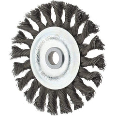 Tru-Maxx - 4" OD, 1/2" Arbor Hole, Knotted Steel Wheel Brush - 5/8" Face Width, 7/8" Trim Length, 0.014" Filament Diam, 20,000 RPM - Benchmark Tooling