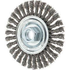 Tru-Maxx - 4" OD, 5/8-11 Arbor Hole, Stringer Bead Stainless Steel Wheel Brush - 1/4" Face Width, 7/8" Trim Length, 0.02" Filament Diam, 20,000 RPM - Benchmark Tooling