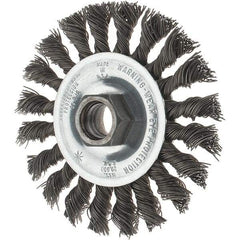 Tru-Maxx - 4" OD, 5/8-11 Arbor Hole, Knotted Steel Wheel Brush - 1/2" Face Width, 7/8" Trim Length, 0.02" Filament Diam, 20,000 RPM - Benchmark Tooling