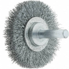 Tru-Maxx - 2" OD, 1/4" Shank Diam, Crimped Steel Wheel Brush - 3/8" Face Width, 7/16" Trim Length, 0.008" Filament Diam, 20,000 RPM - Benchmark Tooling