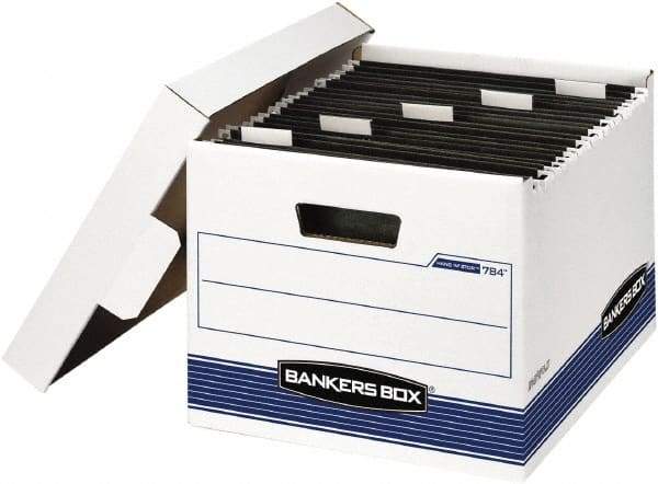 BANKERS BOX - 1 Compartment, 12-5/8" Wide x 10" High x 15-5/8" Deep, Storage Box - Corrugated Cardboard, White/Blue - Benchmark Tooling