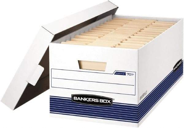 BANKERS BOX - 1 Compartment, 12-7/8" Wide x 10-1/4" High x 25-3/8" Deep, Storage Box - Corrugated Cardboard, White/Blue - Benchmark Tooling