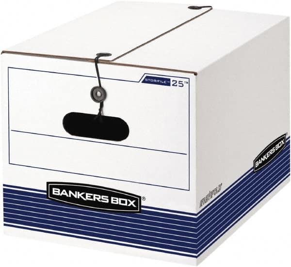 BANKERS BOX - 1 Compartment, 12-1/4" Wide x 11" High x 24-1/8" Deep, Storage Box - Corrugated Cardboard, White/Blue - Benchmark Tooling