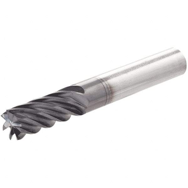 Iscar - 7 Flute Solid Carbide Roughing & Finishing Corner Radius End Mill - TiAlN Finish, Straight Shank, 37° Helix, Non-Centercutting, Regular Length - Benchmark Tooling