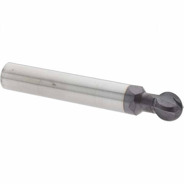 Accupro - 3/8" Diam, 0.32" LOC, 4 Flute Solid Carbide Ball End Mill - nACo Finish, Single End, 2-1/2" OAL, 3/8" Shank Diam, Undercutting - Benchmark Tooling