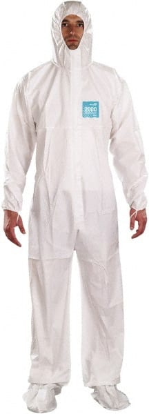 Disposable Coveralls: Size 2X-Large, 1.86 oz, Film Laminate, Zipper Closure White, Bias Bound Seam, Elastic Cuff, Elastic Ankle, ISO Non-Cleanroom Class