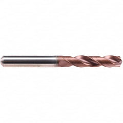 Emuge - 13/32" 140° Spiral Flute Solid Carbide Screw Machine Drill Bit - AlCrN Finish, Right Hand Cut, 55mm Flute Length, 102mm OAL, Four Facet Point, Straight Shank, Through Coolant - Benchmark Tooling