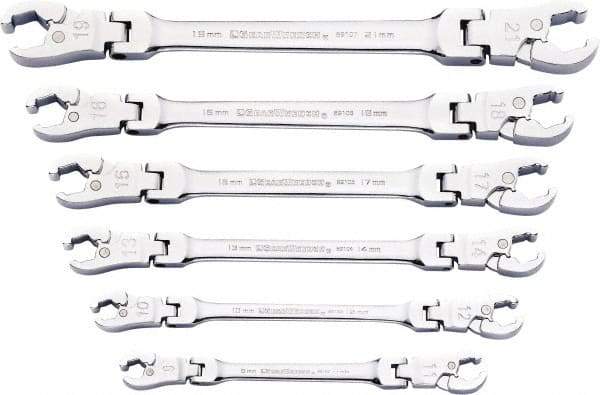 GearWrench - 9 x 11mm, Double End Head, Ratcheting Flare Nut Wrench - 7-3/4" OAL, Steel, Full Polish, 6 Points - Benchmark Tooling