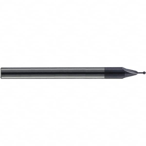 Accupro - 15/32" Diam, 0.04" LOC, 2 Flute Solid Carbide Ball End Mill - nACo Finish, Single End, 1-1/2" OAL, 1/8" Shank Diam, Undercutting - Benchmark Tooling