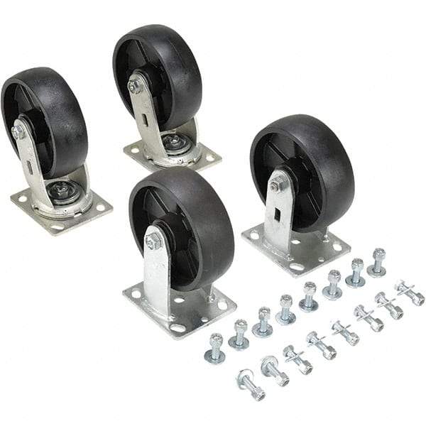 Vestil - 6" Diam x 2" Wide, Glass Filled Nylon (2) Rigid (2) Swivel Caster - 4,800 Lb Capacity, Top Plate Mount, 4" x 4-1/2" Plate - Benchmark Tooling
