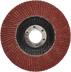 3M - 80 Grit, 4-1/2" Disc Diam, 7/8" Center Hole, Type 27 Ceramic Flap Disc - 13,300 Max RPM, Polyester Backing, Arbor Attaching System, Coated - Benchmark Tooling