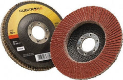 3M - 80 Grit, 4-1/2" Disc Diam, 7/8" Center Hole, Type 27 Ceramic Flap Disc - 13,300 Max RPM, Polyester Backing, Arbor Attaching System, Coated - Benchmark Tooling