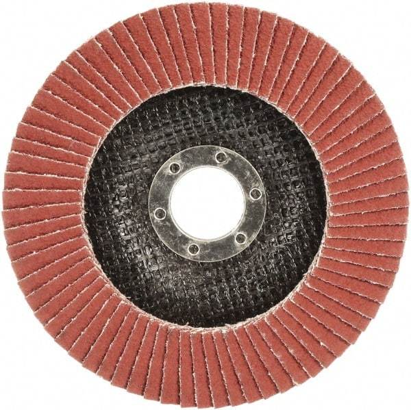 3M - 80 Grit, 4-1/2" Disc Diam, 5/8-11 Center Hole, Type 29 Ceramic Flap Disc - 13,300 Max RPM, Polyester Backing, Arbor Attaching System, Coated - Benchmark Tooling