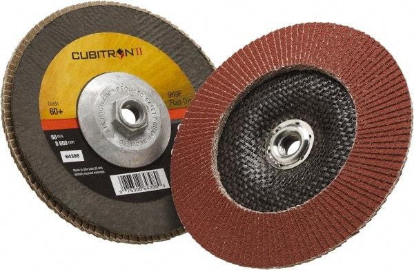 3M - 60 Grit, 7" Disc Diam, 5/8-11 Center Hole, Type 29 Ceramic Flap Disc - 8,500 Max RPM, Polyester Backing, Arbor Attaching System, Coated - Benchmark Tooling