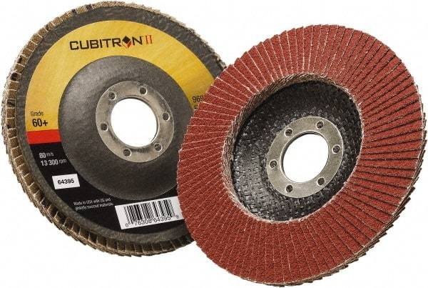3M - 60 Grit, 5" Disc Diam, 7/8" Center Hole, Type 29 Ceramic Flap Disc - 12,100 Max RPM, Polyester Backing, Arbor Attaching System, Coated - Benchmark Tooling