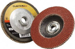 3M - 80 Grit, 4-1/2" Disc Diam, 5/8-11 Center Hole, Type 29 Ceramic Flap Disc - 13,300 Max RPM, Polyester Backing, Arbor Attaching System, Coated - Benchmark Tooling