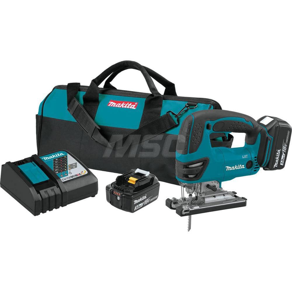 Cordless Jigsaws; Voltage: 18; Strokes per Minute: 0-2600; Stroke Length (Inch): 1; Maximum Cutting Angle: 90.00; Battery Included: (2) BL1830B; Battery Chemistry: Lithium-Ion; Battery Series: 18V LXT; Contents: (1) Jig Saw Blade; 4-1/8 in x 9TPI (792729-