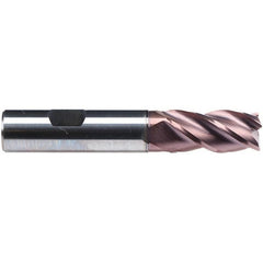 Emuge - 20mm Diam, 38mm LOC, 4 Flute Solid Carbide Roughing & Finishing End Mill - TiAlN Finish, 104mm OAL, 20mm Shank Diam, Weldon Shank, 38° Helix, Centercutting, Long Length - Benchmark Tooling