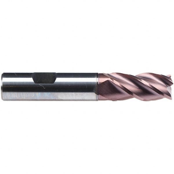 Emuge - 6mm Diam, 13mm LOC, 4 Flute Solid Carbide Roughing & Finishing End Mill - TiAlN Finish, 57mm OAL, 6mm Shank Diam, Weldon Shank, 38° Helix, Centercutting, Long Length - Benchmark Tooling