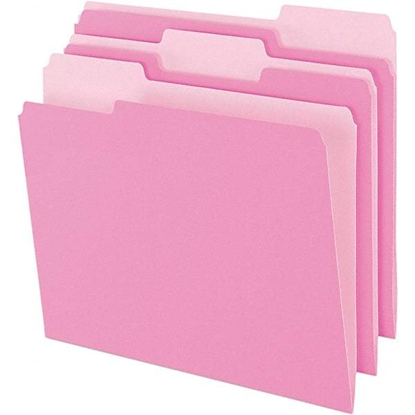 Pendaflex - 9-1/2 x 11-5/8", Letter Size, Pink, File Folders with Top Tab - 11 Point Stock, Assorted Tab Cut Location - Benchmark Tooling