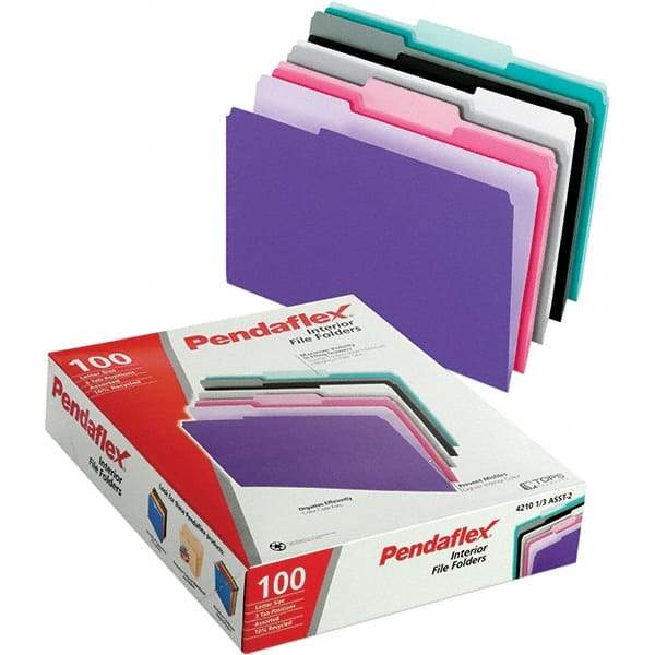 Pendaflex - 11-5/8 x 9-3/16", Letter Size, Assorted Colors, File Folders with Top Tab - 11 Point Stock, Assorted Tab Cut Location - Benchmark Tooling