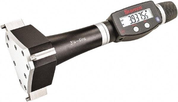 Starrett - 3-1/4" to 4", IP67, Carbide Face Electronic Inside Micrometer - 0.00005" Resolution, 0.0002" Accuracy, 4" Gage Depth - Benchmark Tooling