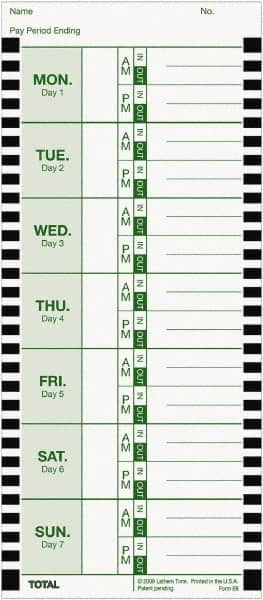 Lathem Time - 1" High x 3-3/4" Wide Weekly Time Cards - Use with Lathem Model 800P - Benchmark Tooling