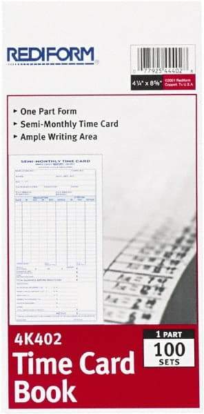 REDIFORM - 29/32" High x 4-13/64" Wide Bi-Weekly Time Cards - Use with Manual Time Record - Benchmark Tooling