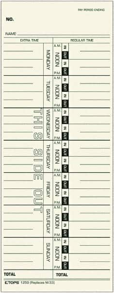 TOPS - 3-29/32" High x 9-39/64" Wide Weekly Time Cards - Use with Acroprint M33, IBM 10-800292, Lathem 33, Simplex 10-100382, 10-800292, 1950-9305, 1950-9361 - Benchmark Tooling