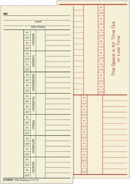 TOPS - 6-13/32" High x 9-1/2" Wide Weekly Time Cards - Use with Cincinnati K14-15 - Benchmark Tooling