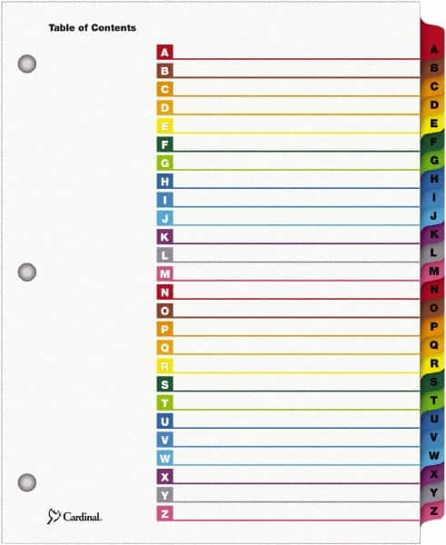 Cardinal - 11 x 8 1/2" 26 Tabs, 3-Hole Punched, Index Tab - Multi-Color Tabs, Multi-Color Folder - Benchmark Tooling