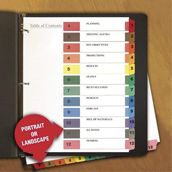 Universal One - 11 x 8 1/2" 8 Tabs, 3-Hole Punched, Tab Divider - Multicolor Tabs, White Folder - Benchmark Tooling