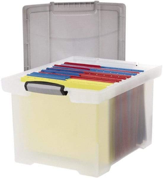 Storex - 1 Compartment, 18-1/2" Wide x 10-7/8" High x 14-1/4" Deep, Portable Storage Box - Plastic, Clear & Silver - Benchmark Tooling