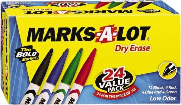 Marks-A-Lot - Assorted Colors, Pen Style, Bullet Tip, 24 Set Dry Erase Markers - For Use with Dry Erase Marker Boards - Benchmark Tooling