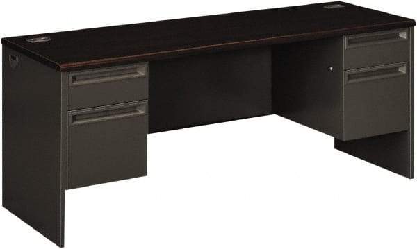 Hon - 72" Long x 29-1/2" High x 24" Deep, 4 Drawer Kneespace Credenza - Mahogany/Charcoal (Color), Metal - Benchmark Tooling