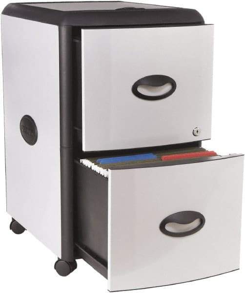 Storex - 19" Wide x 23" High x 15" Deep, 2 Drawer Mobile Pedestal - Plastic/Steel, Silver/Black - Benchmark Tooling