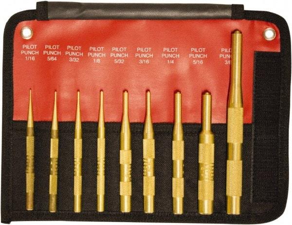 Mayhew - 9 Piece, 1/16 to 3/8", Brass Pilot Punch Kit - Round Shank, Brass, Comes in Pouch - Benchmark Tooling